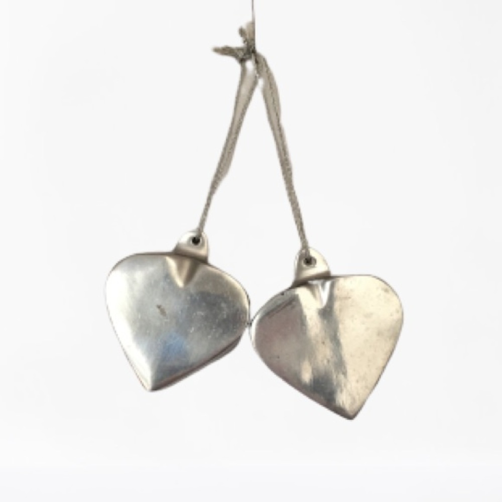 Heart ornaments two thick, heavy pewter hearts